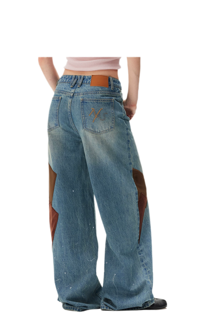 Washed Patchwork Jeans