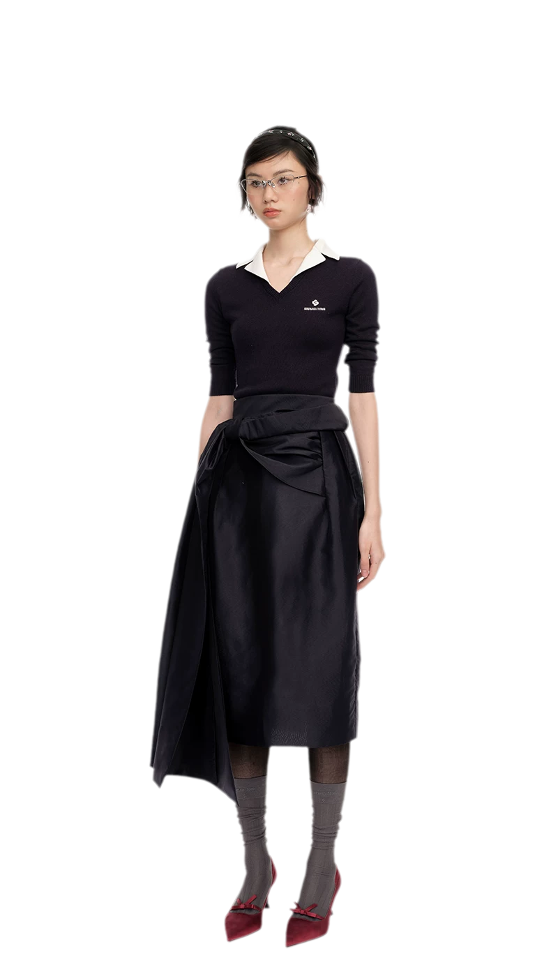 Silk Cashmere Collared Knit Top