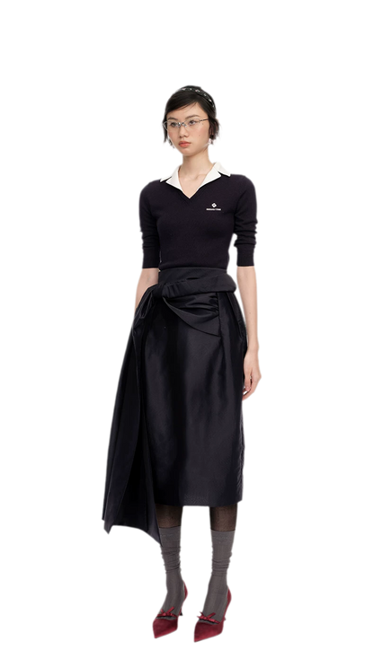 Silk Cashmere Collared Knit Top