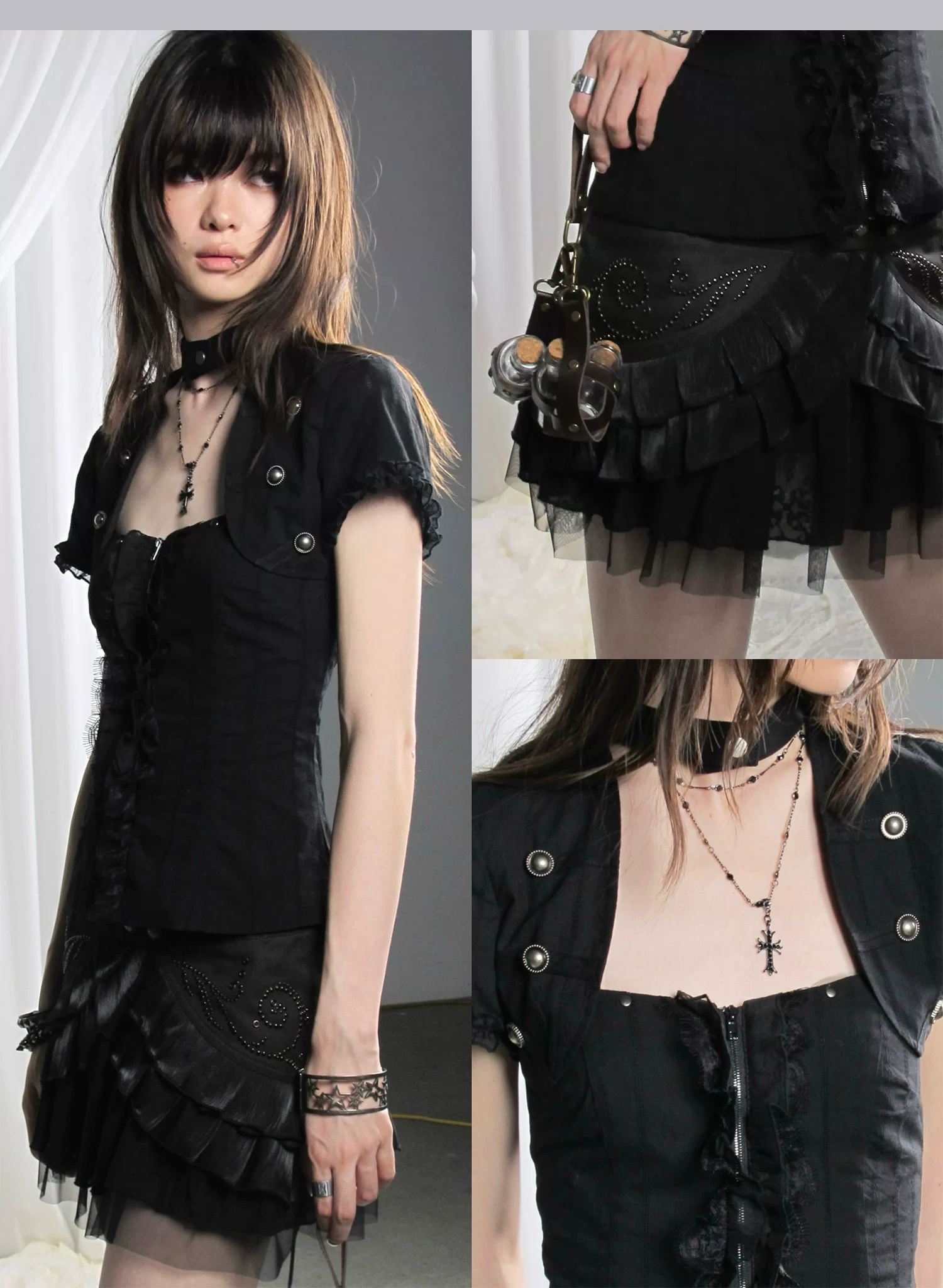 Studded Tiered Mini Skirt