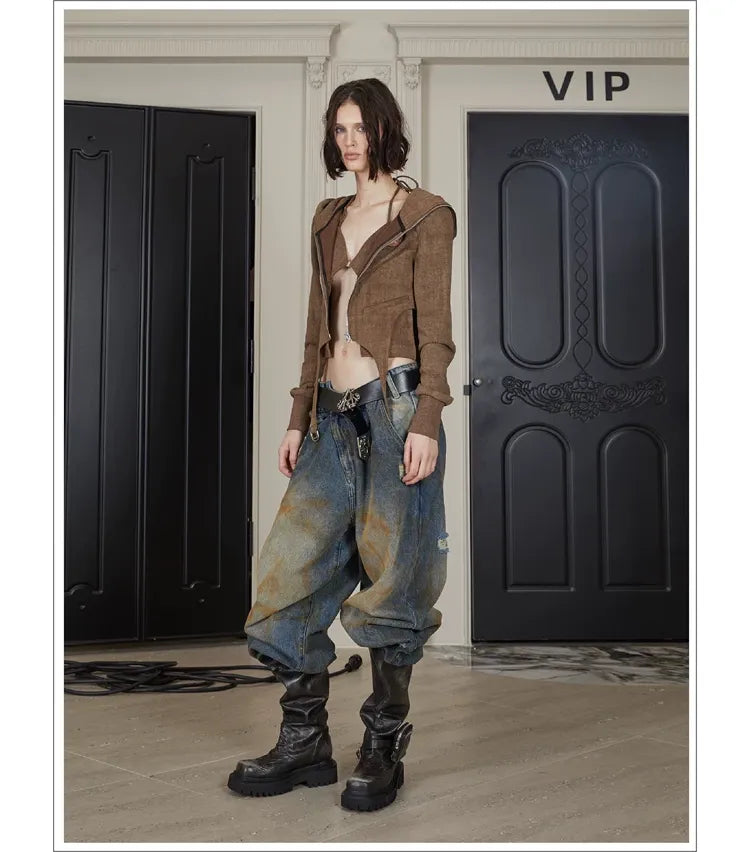 Distressed Wide-Leg Jeans