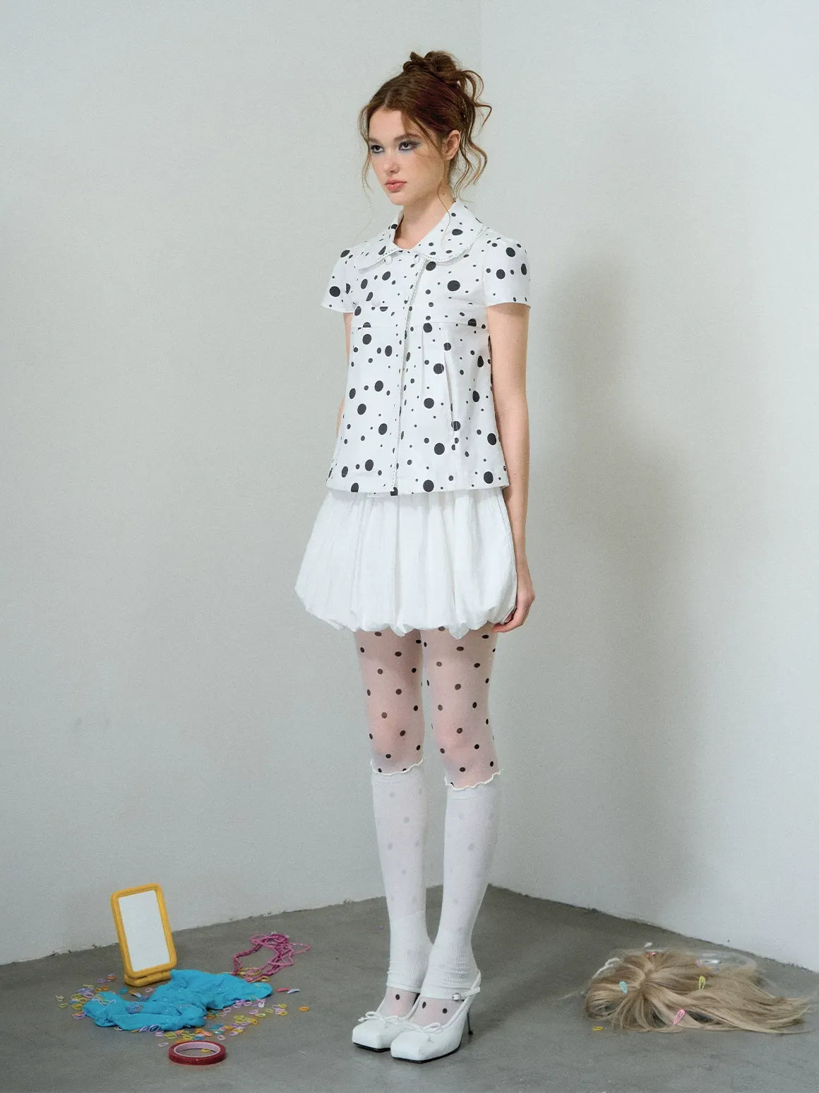 Polka Dot Puff Sleeve Shirt