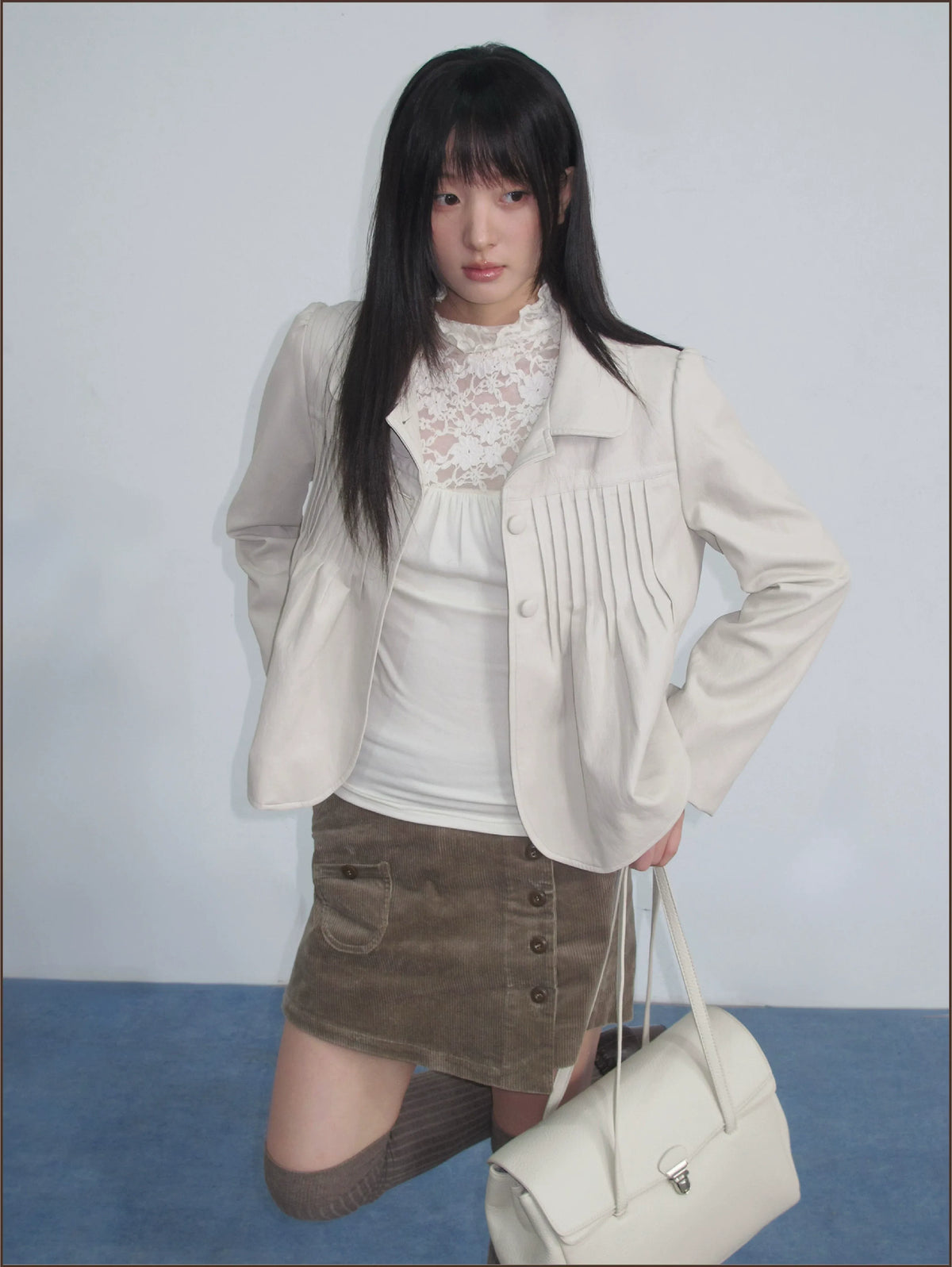 Distressed Pleated Oversized Leather Jacket