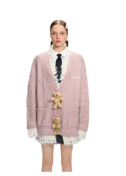 Áo cardigan gấu oversized lông xù