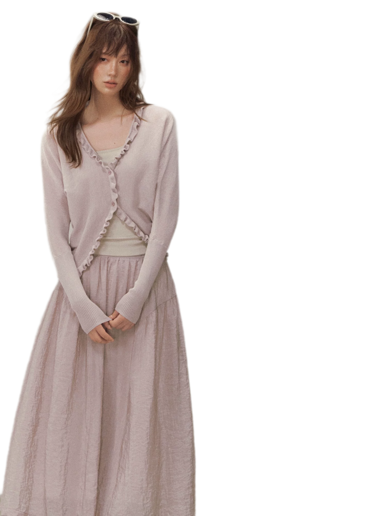 Ruffle Trim Knit Cardigan