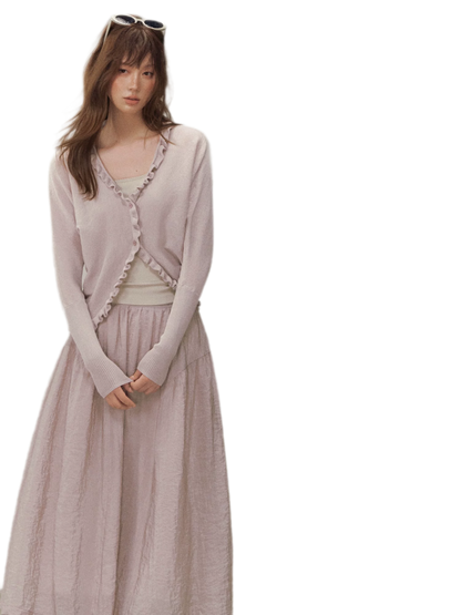 Ruffle Trim Knit Cardigan