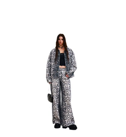 Cross Statue Leopard Camo Denim Jacket