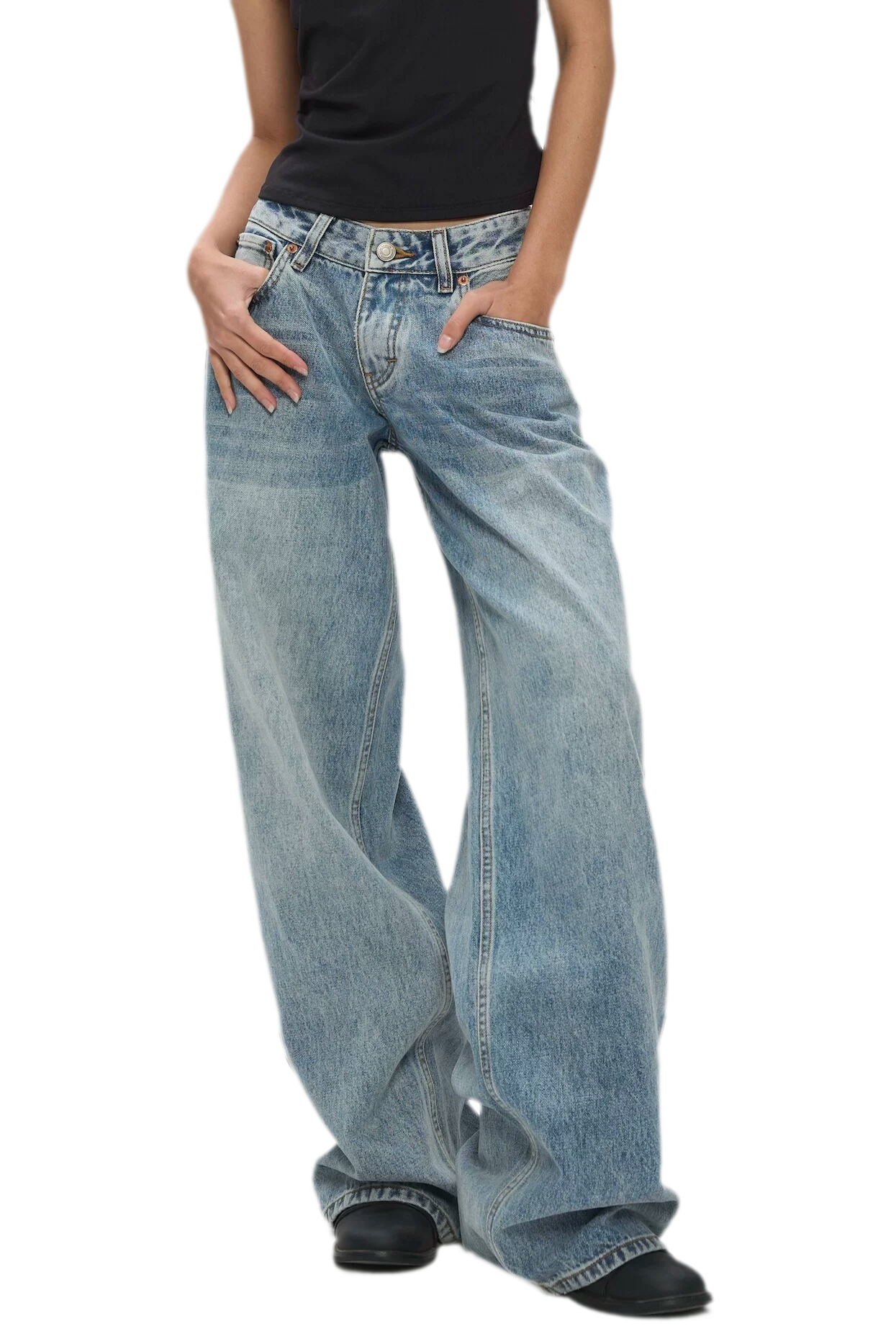 Washed Low-Rise Wide-Leg Jeans
