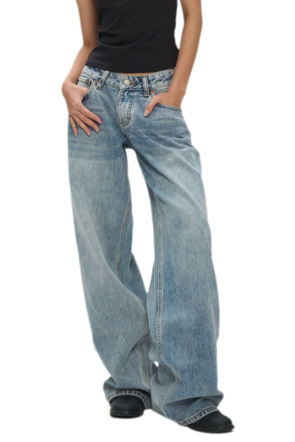 Washed Low-Rise Wide-Leg Jeans