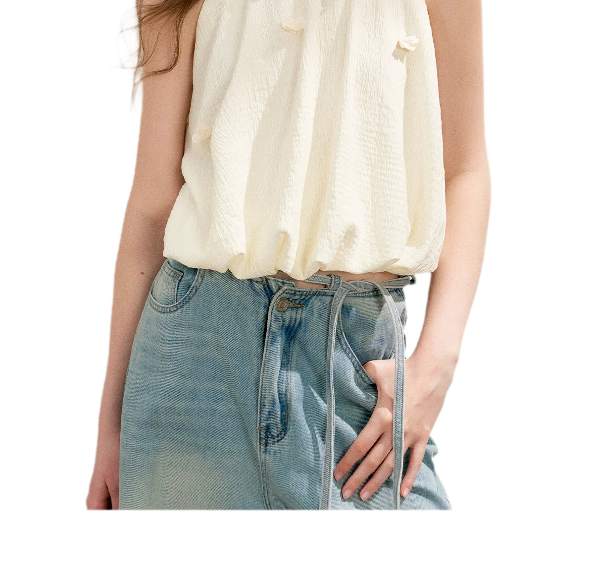 Halter A-Line Top with Floral Texture