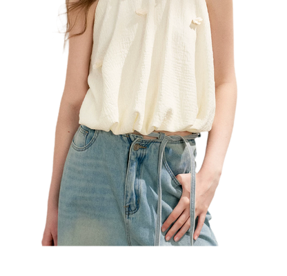 Halter A-Line Top with Floral Texture