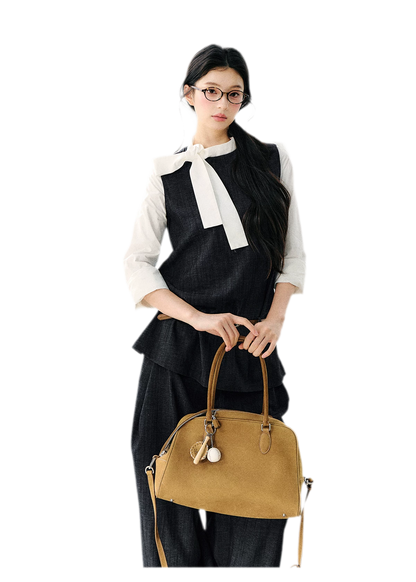 Contrast Ribbon Denim Blouse