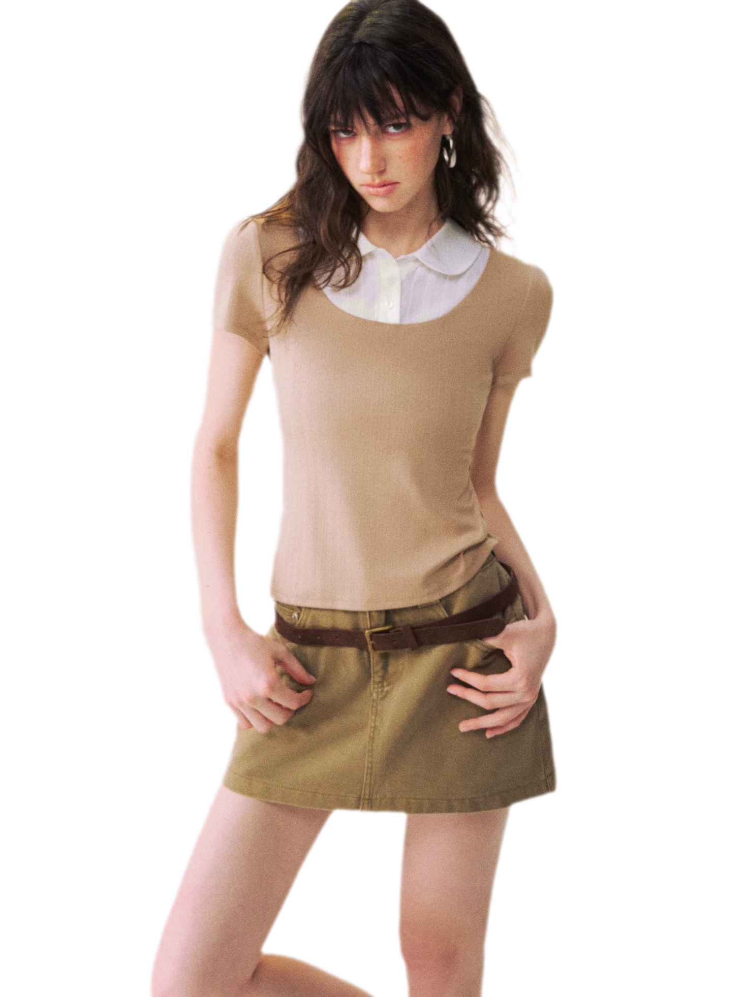 Faux Layered Collar T-Shirt