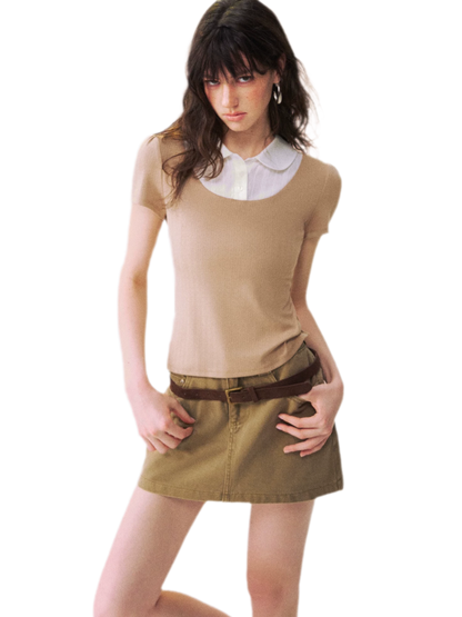 Faux Layered Collar T-Shirt