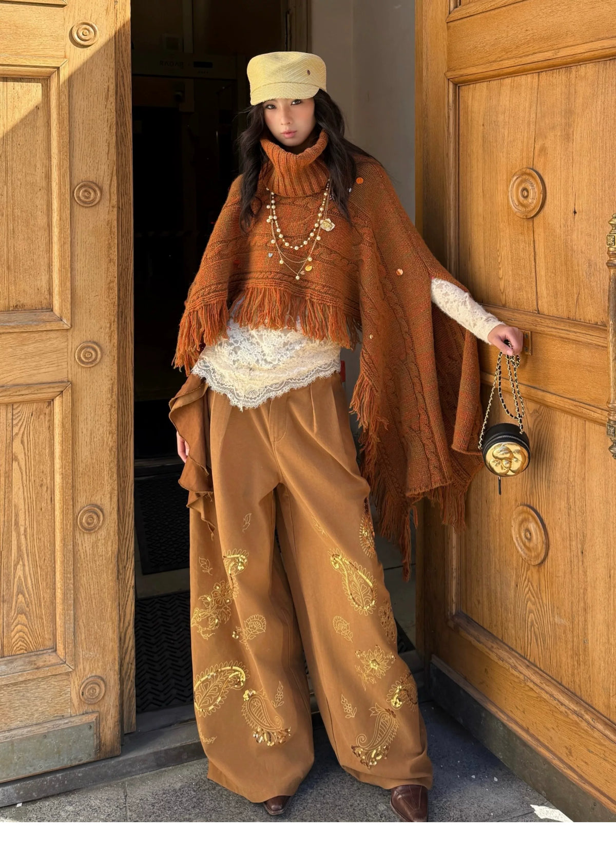 Sequin Paisley Wide-Leg Pants