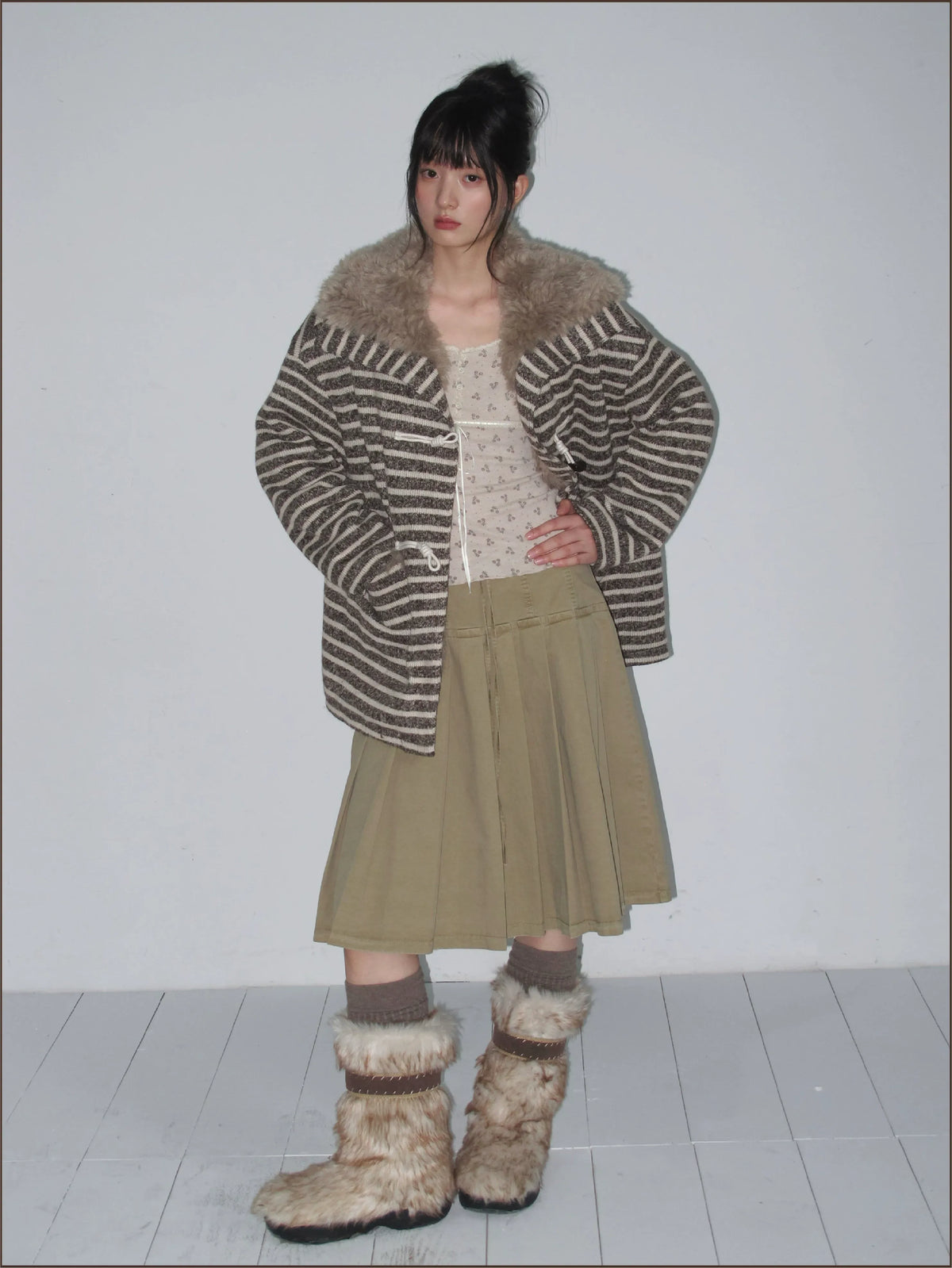 Striped Oversized Toggle Coat