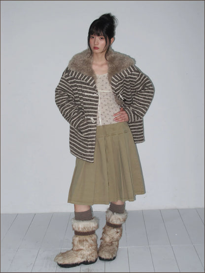 Striped Oversized Toggle Coat