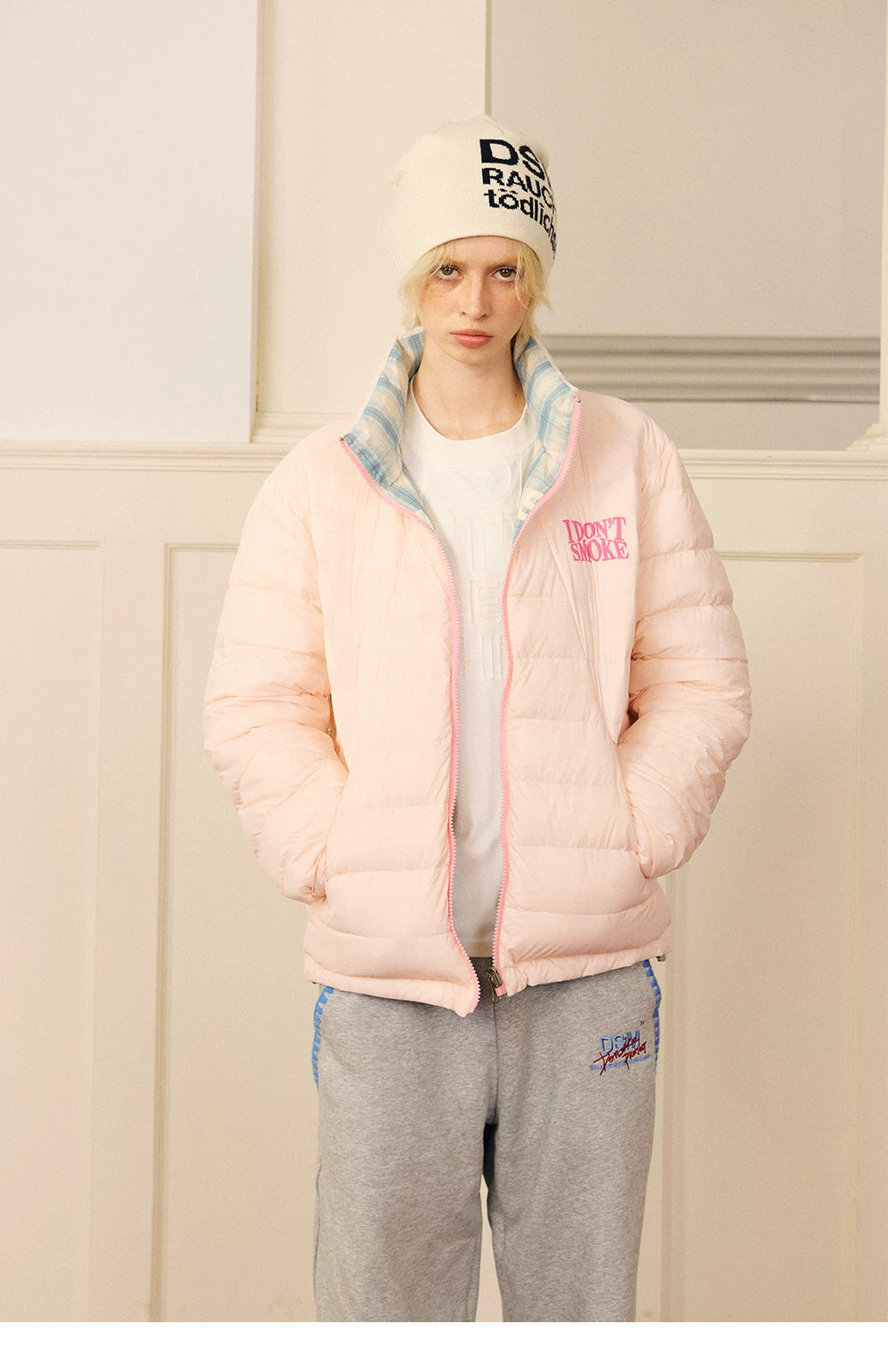 Reversible Plaid Lightweight Down Jacket