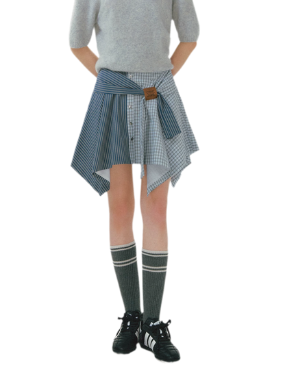 Patchwork Asymmetrical Plaid Skort