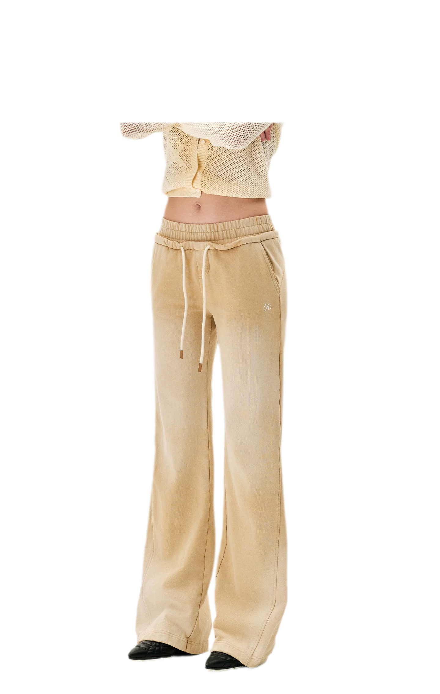 Sand-Washed Faded Straight-Leg Pants