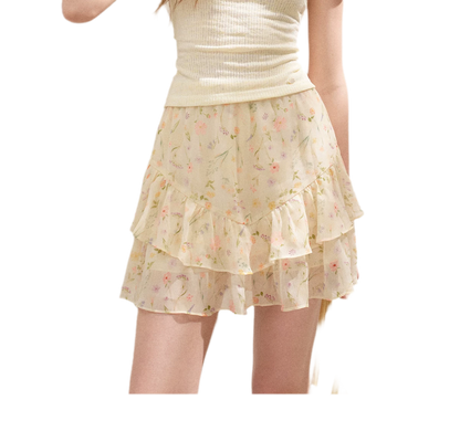 Romantic Chiffon Floral Short Skirt