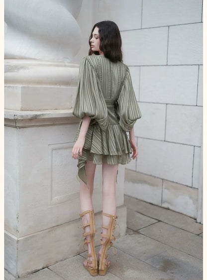 Lace Ruffle Batwing Mini Dress