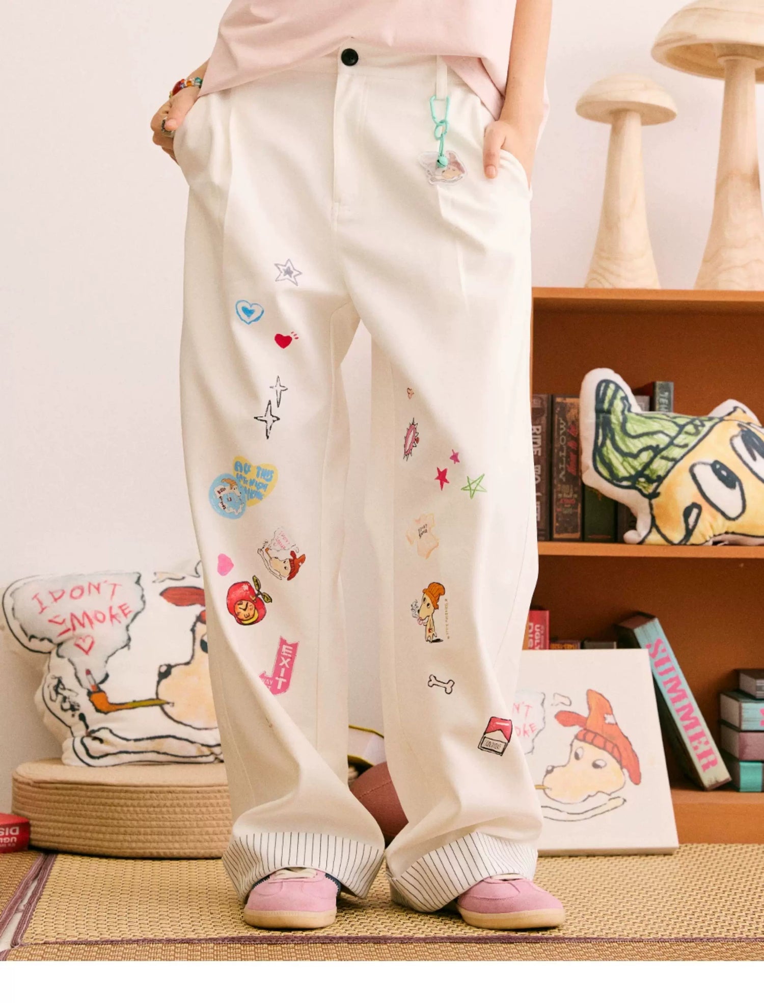 Cute Dog Sticker Cuffed Pants