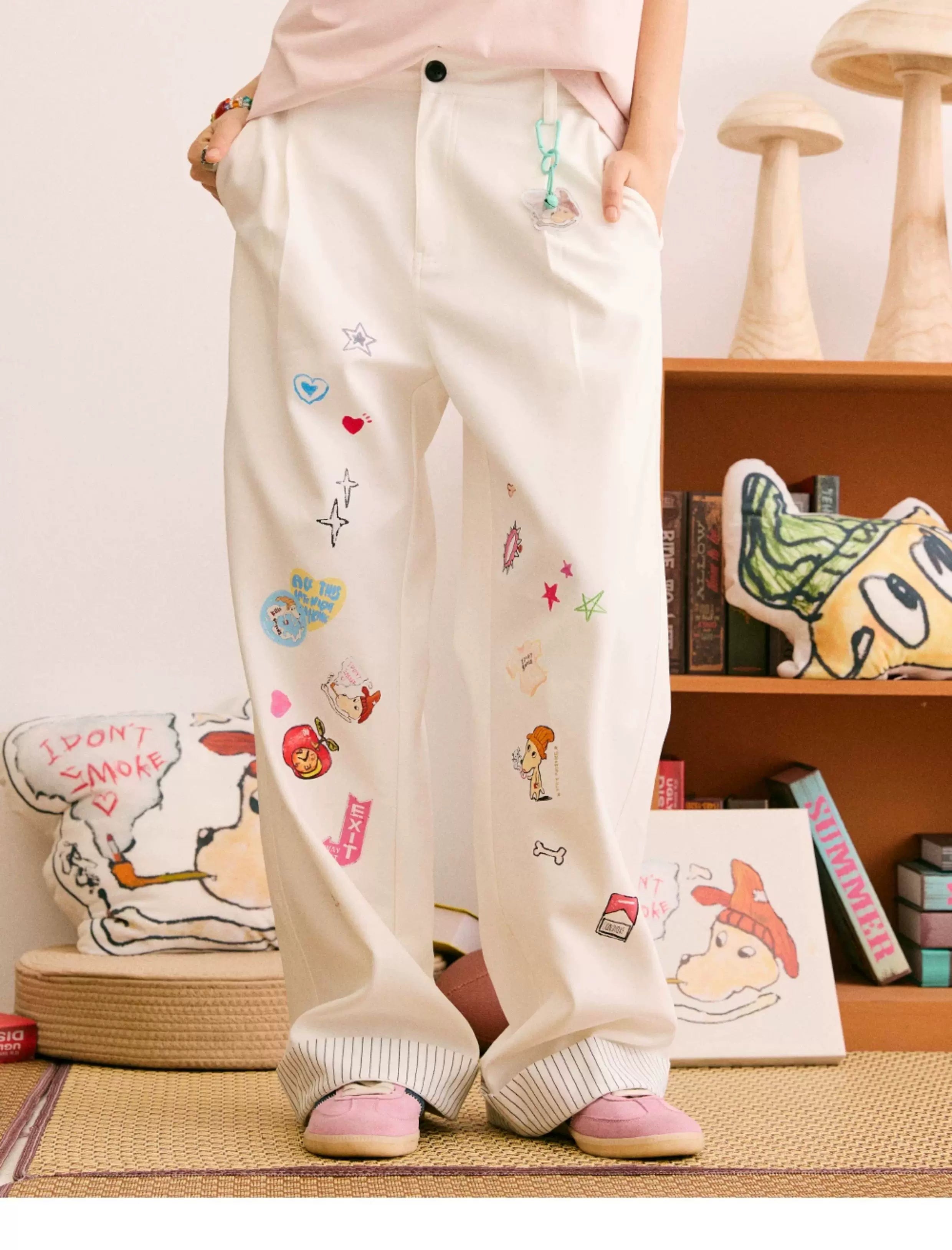 Cute Dog Sticker Cuffed Pants