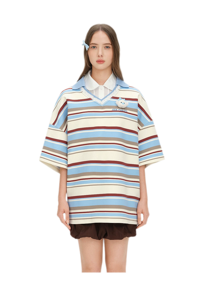 Floral Stripe Polo Tee