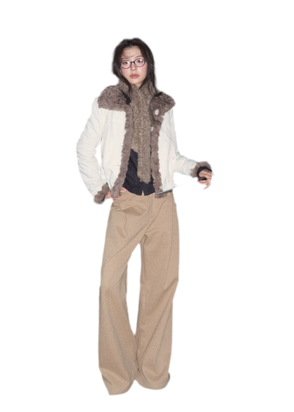 Geplooide broek met wijde pijpen van wolachtige stof
