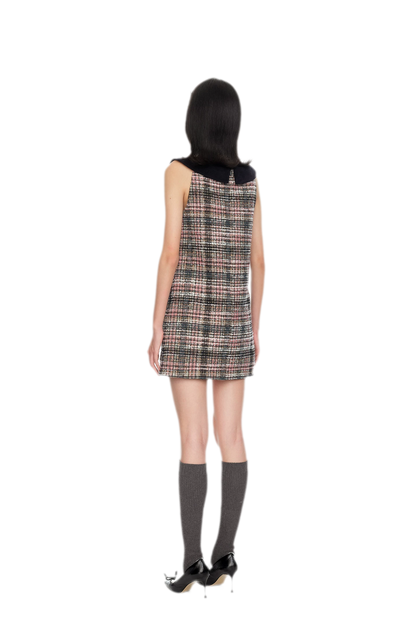 Plaid Tweed Bowknot A-Line Dress