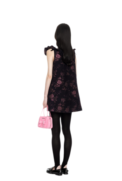 Floral Jacquard Ruffle Mini Dress