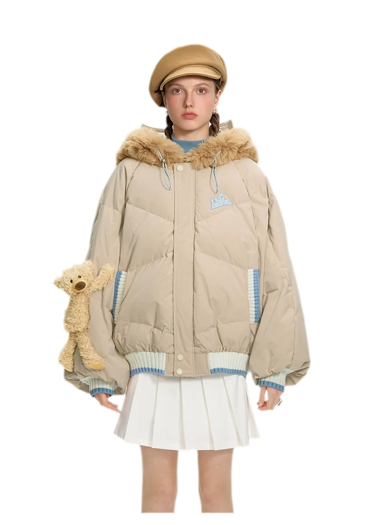 Doudoune rembourrée en duvet avec ours en peluche
