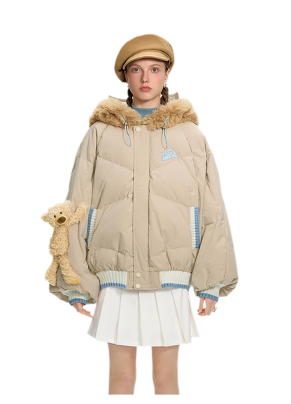 Doudoune rembourrée en duvet avec ours en peluche