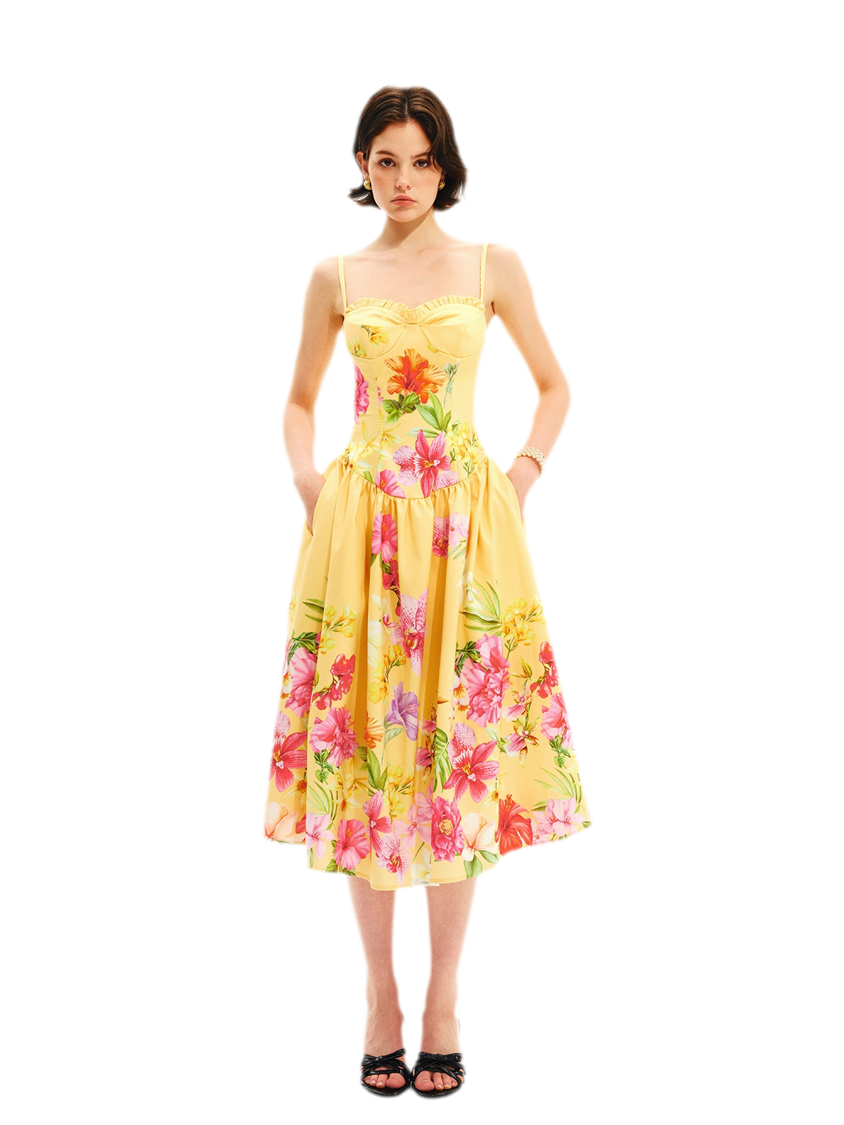 Hand-Painted Floral Midi Dress