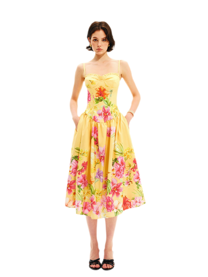 Hand-Painted Floral Midi Dress