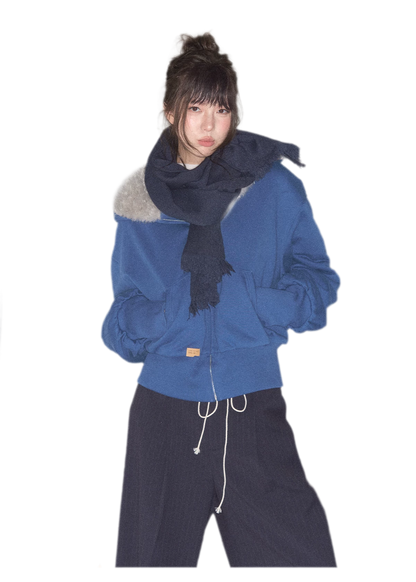 Fuzzy Hooded Cropped Puffer Jacket