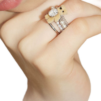 Plush Teddy Bear Pearl Ring