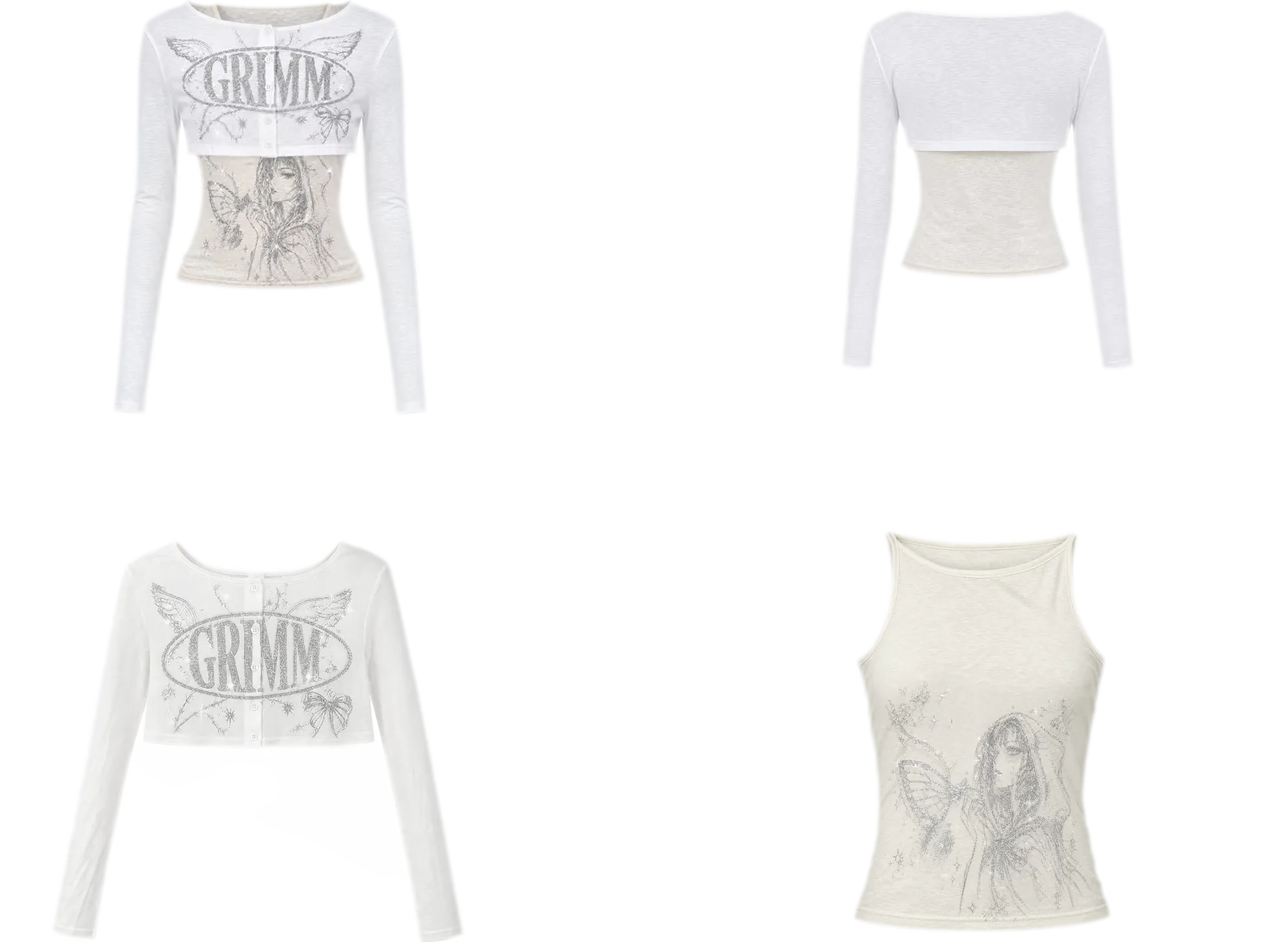 Silver Print Fitted Long-Sleeve Tee
