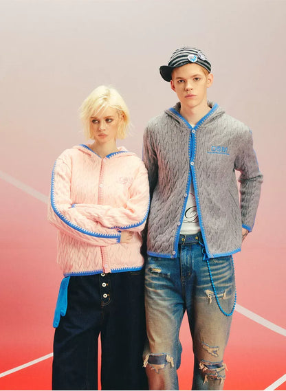Arctic Velvet Cable-Knit Hooded Cardigan