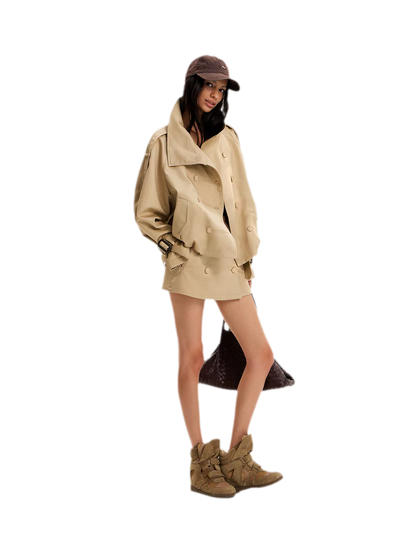 Double-Breasted Short Trench Coat