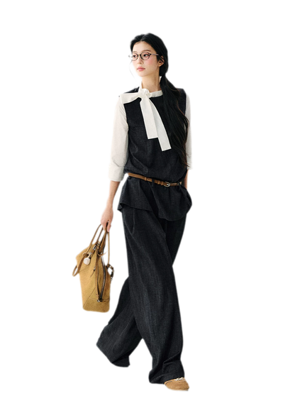 Faux Linen Wide Jeans