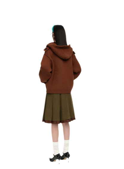 Wool Hooded Zip Knit Jacket