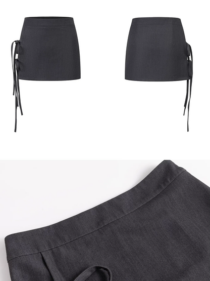 Grey Tie Low-Rise Skort