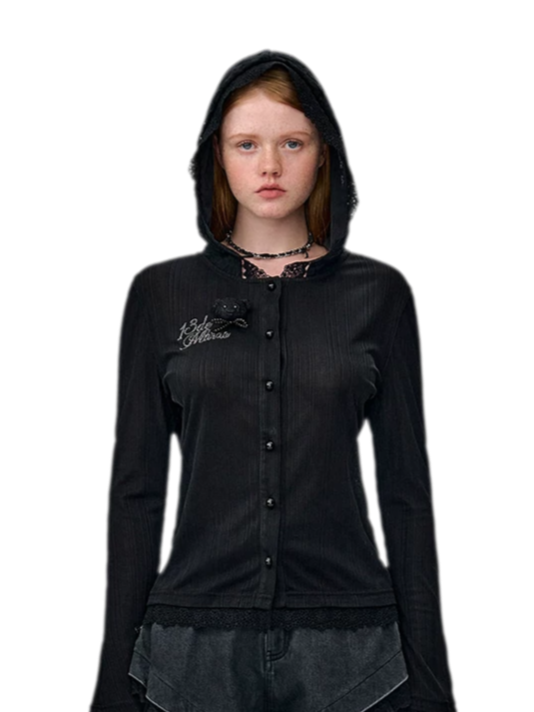 Lace Pearl Hooded Cardigan