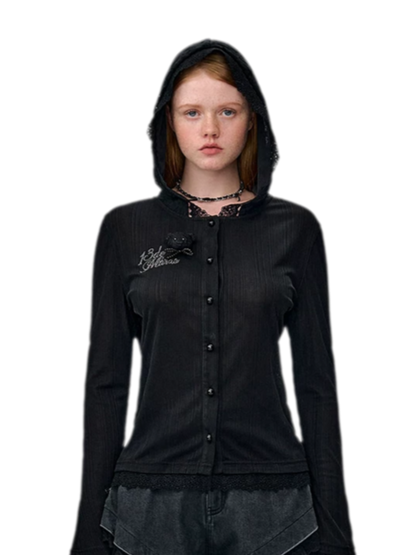 Lace Pearl Hooded Cardigan