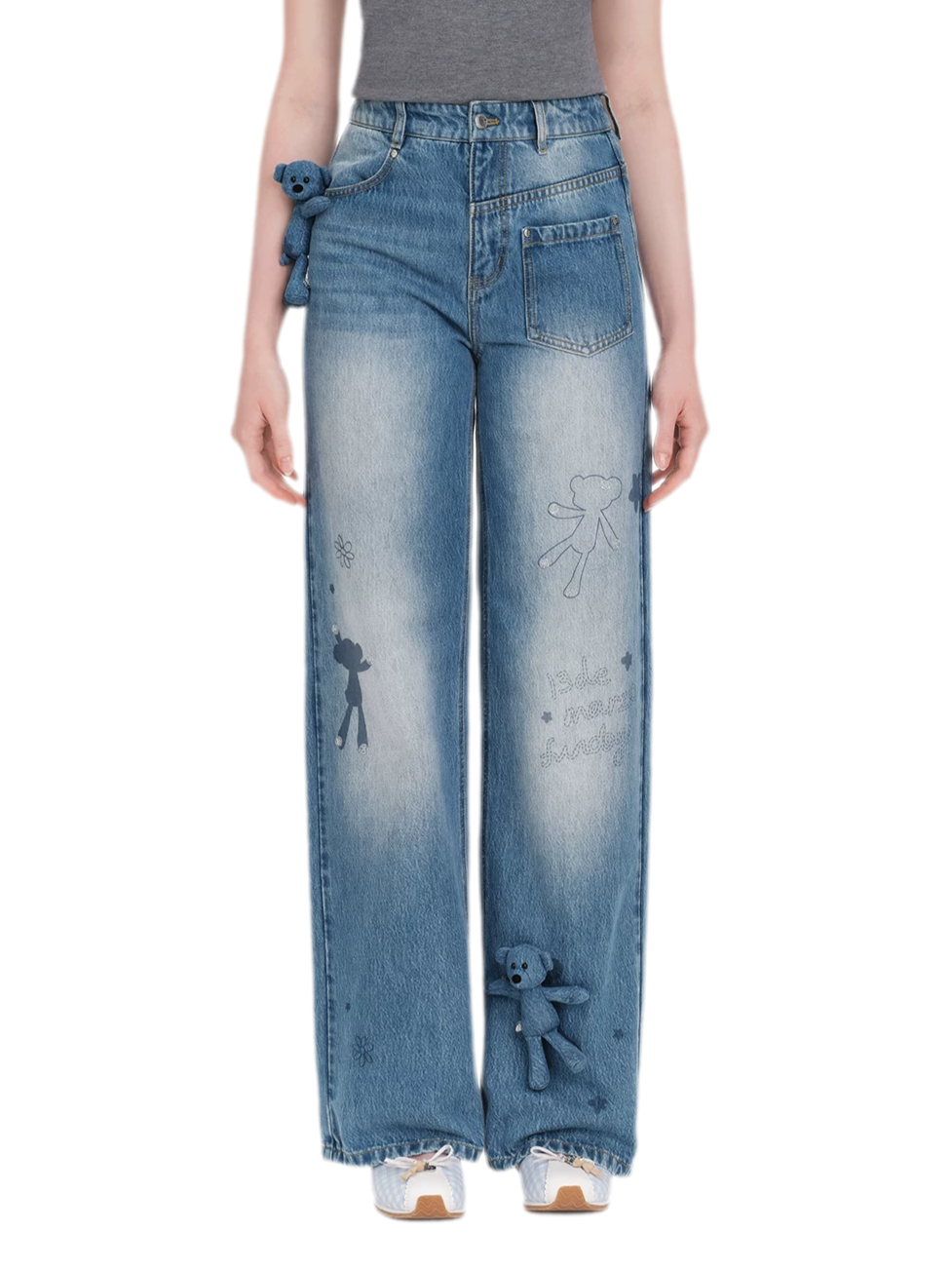 Bear Print Denim Pants
