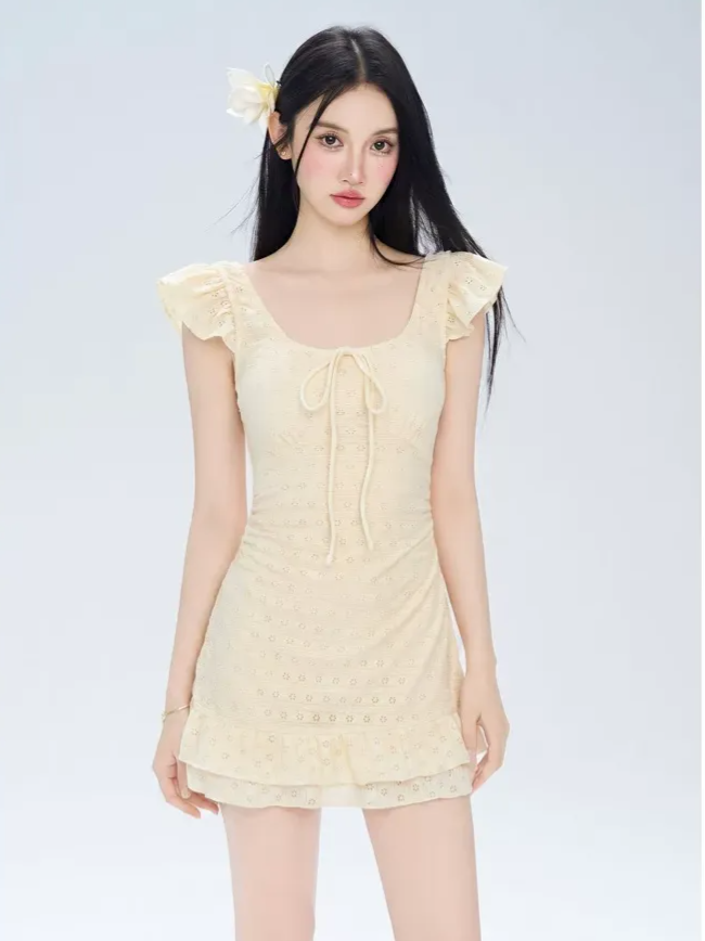 Eyelet Ruffle Swim Dress