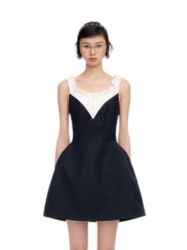 Ruffled Contrast Mini Dress
