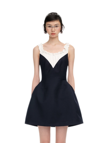 Ruffled Contrast Mini Dress